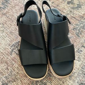 Vince Black Leather Shelby Wedge Sandal 8.5 new